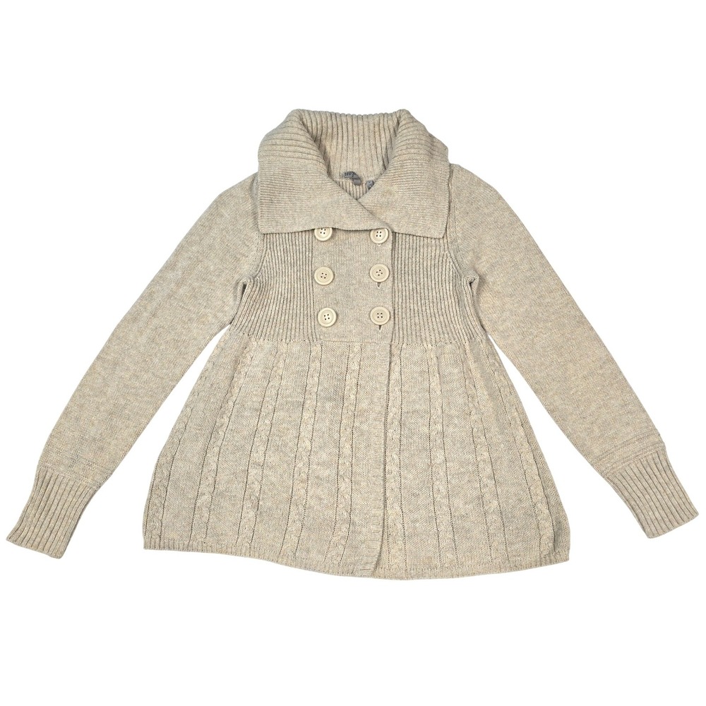 Caslon Womens Small Oatmeal Beige Cable Knit Peplum Cardigan Sweater Luxury Cozy